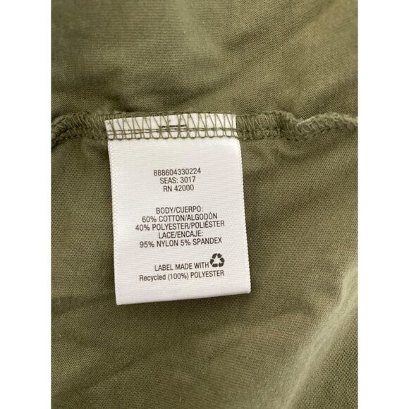 Basic Editions Green Olive Floral Lace Front Crew Neck Short Sleeve Top Size: XL - Picture 5 of 6